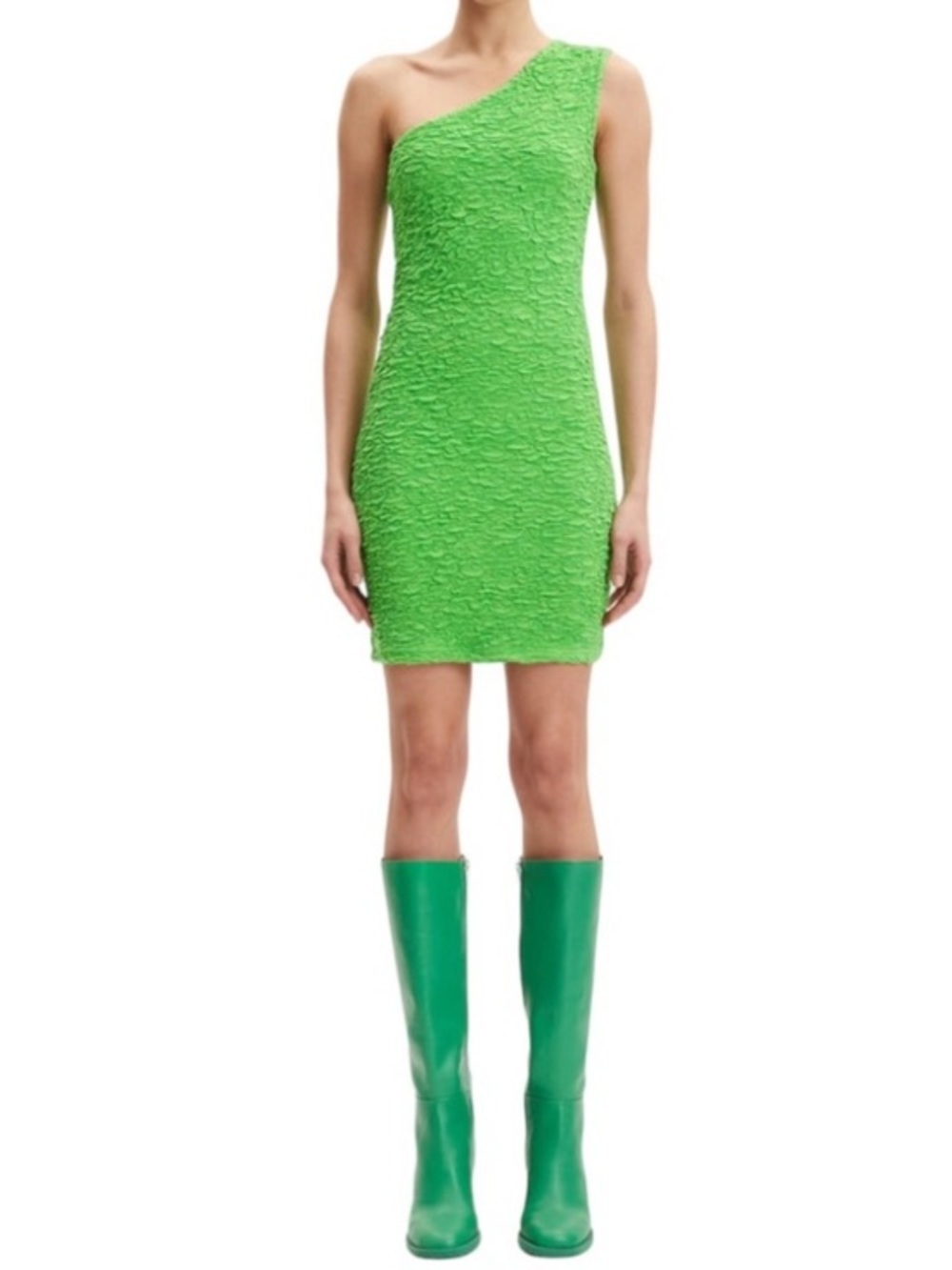 Samsoe Samsoe ‘Eliza’ one shoulder short mini dress stretch textured green M